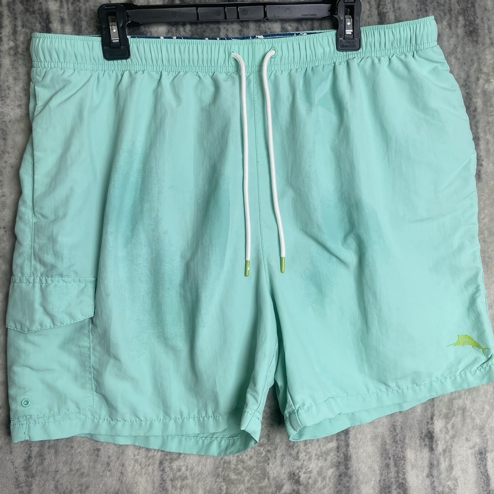 Tommy Bahama Cargo Mens Swim Trunks Size XL Teal Green Mesh Lined